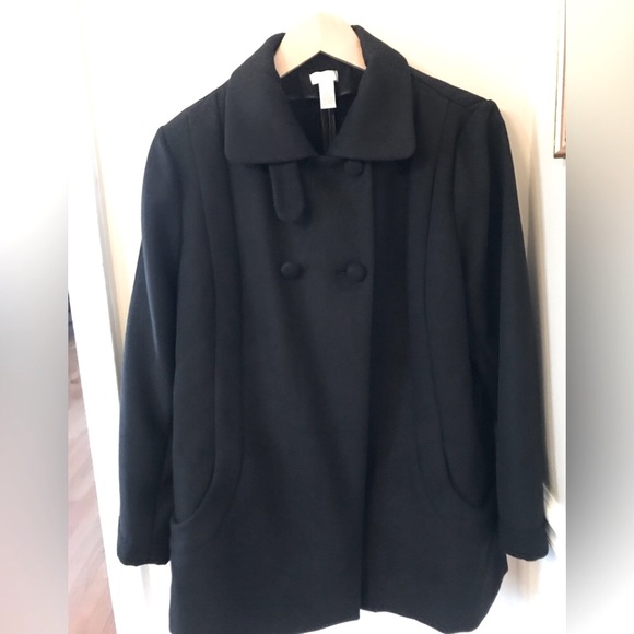 NWT Chicos Smooth Plush Daja Black Fleece Pea Coat Size 2 - Picture 2 of 11
